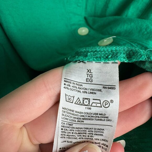 Old Navy green linen blend short sleeve button down V-neck size XL I19 - Picture 4 of 6